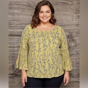 Women's cato Yellow Floral Tunic Top Plus Size 18/20W